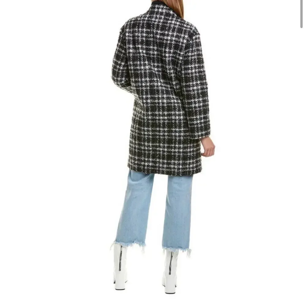 IRO Black Plaid Mohair Wool Blend Coat 36